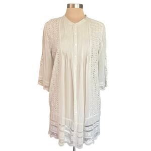 Johnny Was Tunic Womens SMALL Pleated Eyelet Lace Boho Cottagecore Romantic